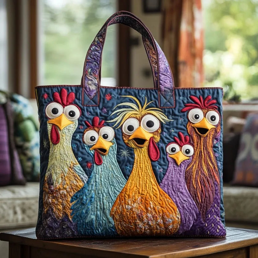 Handcrafted Tote Bag – Five Colourful Hens