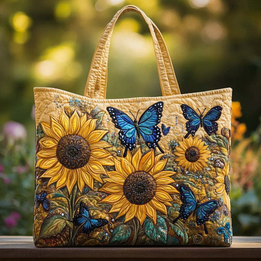 Handcrafted Tote Bag – Sunflowers and Blue Butterflies