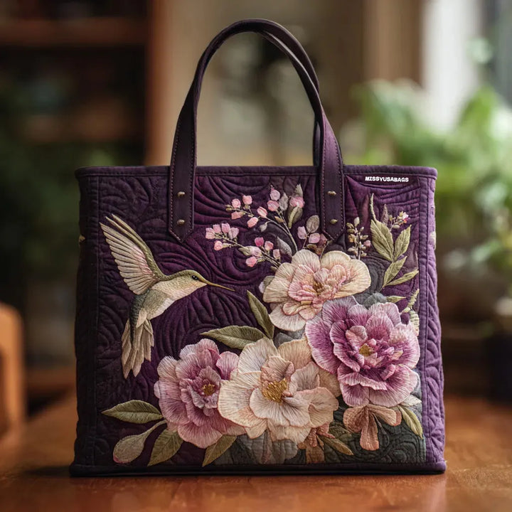 Handcrafted Quilted Tote Bag – Hummingbirds and Orchids