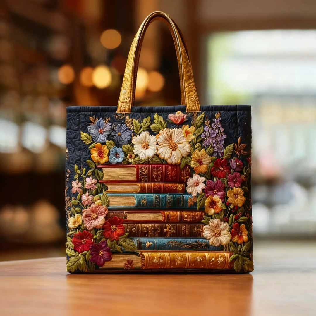 Handcrafted Tote Bag – Floral Print and Books