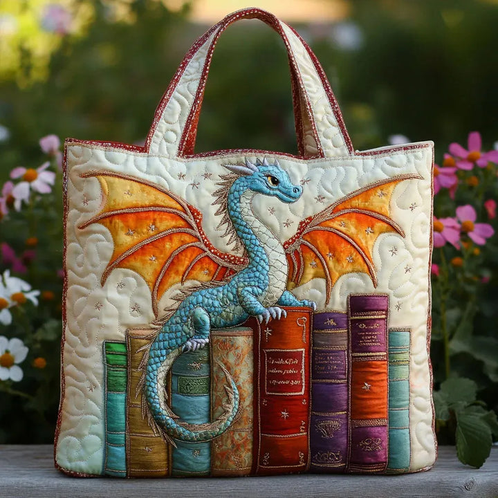 Quilted Tote Bag – Emerald Dragon, Guardian of the Books