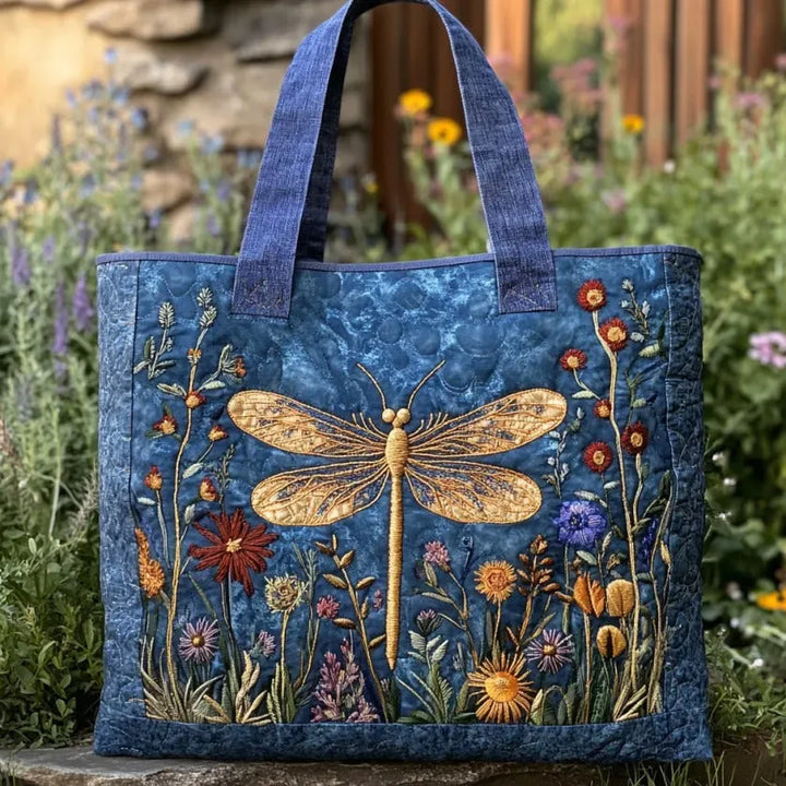 Quilted Tote Bag – Golden Dragonfly