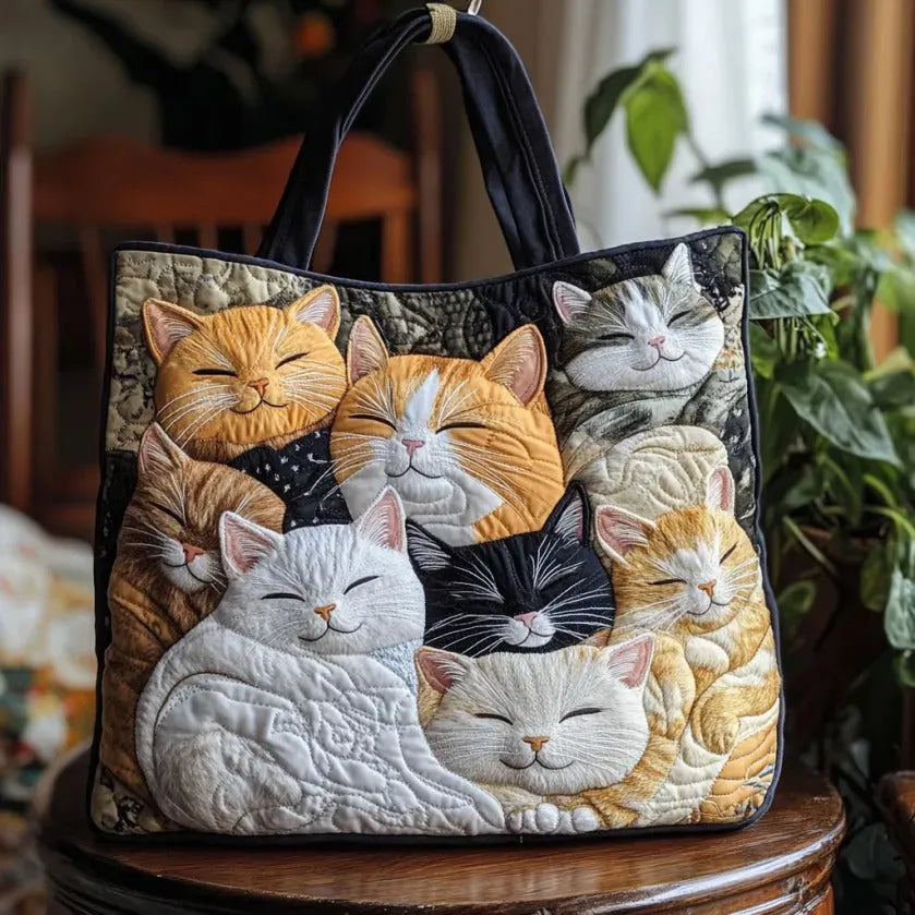 Handcrafted Quilted Tote Bag – Sleeping Kittens