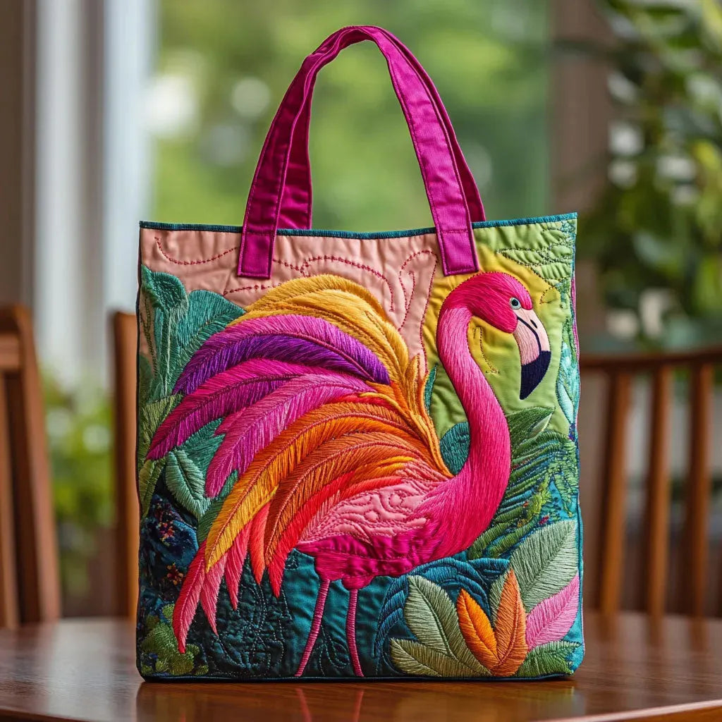 Quilted Tote Bag – Rainbow Flamingo