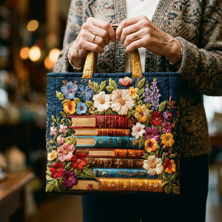 Handcrafted Tote Bag – Floral Print and Books