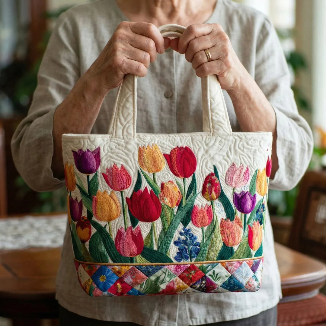 Quilted Tote Bag – Tulip Garden