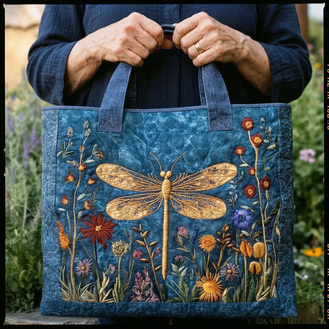 Quilted Tote Bag – Golden Dragonfly