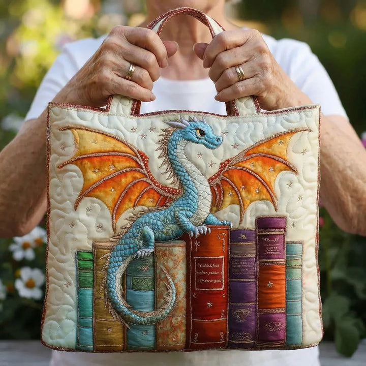 Quilted Tote Bag – Emerald Dragon, Guardian of the Books