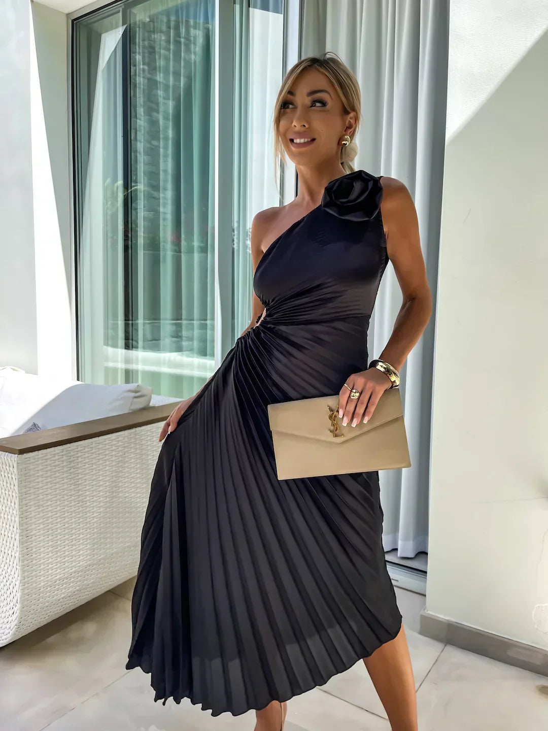 Lizbeth -  Flower Shoulder Maxi Dress