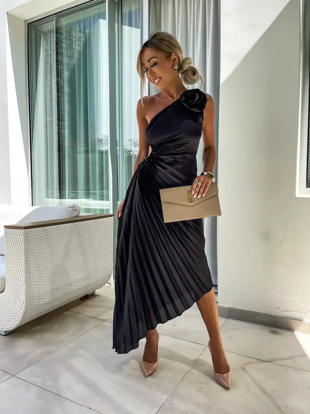 Lizbeth -  Flower Shoulder Maxi Dress