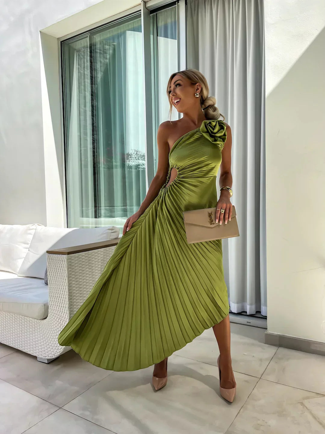 Lizbeth -  Flower Shoulder Maxi Dress