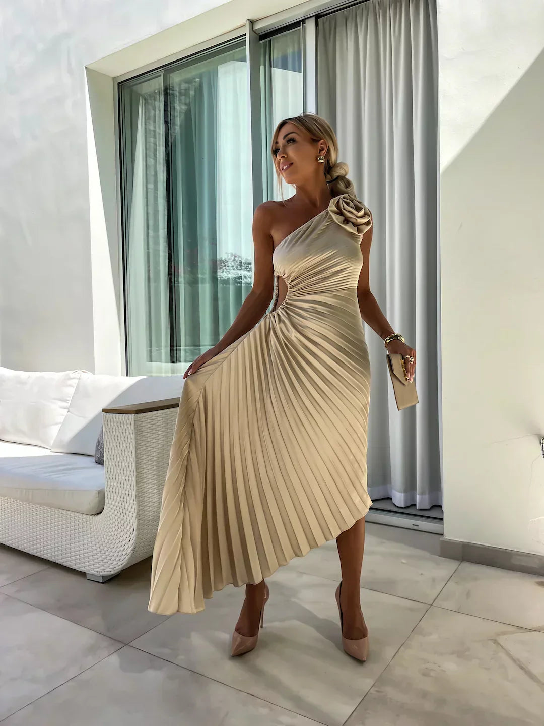 Lizbeth -  Flower Shoulder Maxi Dress